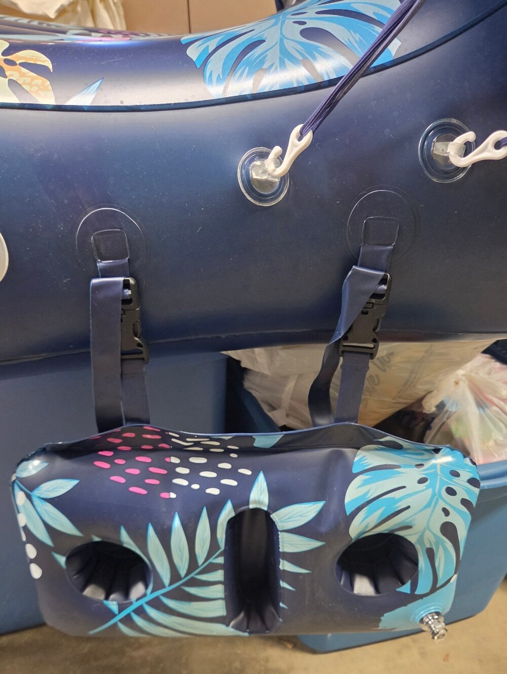 EUC Inflatable Ergonomic Adult Beach Lounger Tropical Leaf Print, Navy Pink Teal - Picture 13 of 15